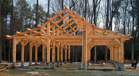 Diy Pole Barn, Barn Style Garage, Pole Barn Construction, Timber Frame Pavilion, Timber Frame Cabin, Equestrian Barns, Gambrel Barn, Building A Pole Barn, Goat House