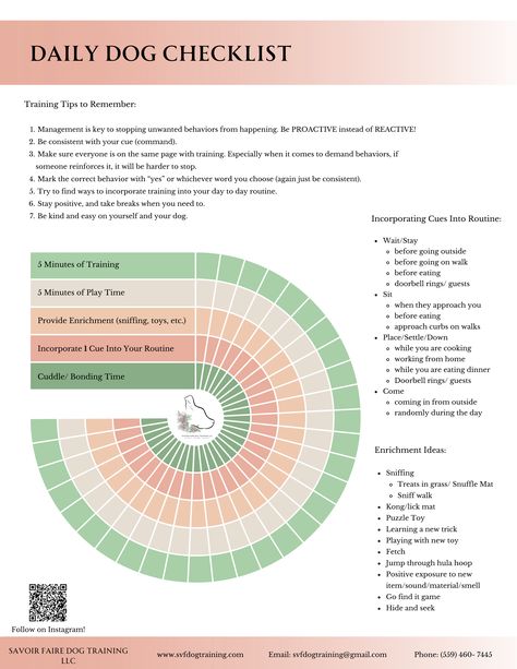 Training and  the little things with our dog sometimes get lost in our hectic schedules. Print out this checklist each month to help remind yourself to do these little things with your dog to enrich their life and help build your relationship to them.

Follow me on instagram for more dog info!
@savoir_faire_dogtraining Daily Routine For Dogs, Dog Training Checklist, Dog Checklist, Dog Care Checklist, Daily Routine Schedule, Dog Things, List Of Activities, Remind Yourself, Dog Info