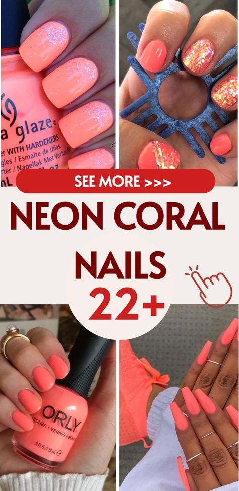 Vibrant Summer Toe Nail Colors 2024: 23 Ideas Summer Toenails, Neon Coral Nails, Coral Pink Nails, Bold Nail Art, Round Nail Designs, Classy Almond Nails, Coral Nail Polish, Summer Nail Color, Color Trends 2024