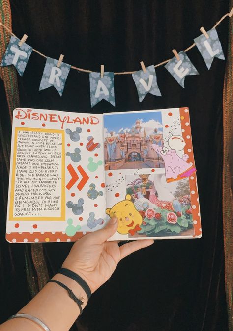 Disneyland journal Disney Travel Journal, Journal Collage, Disney Travel, Disney Trips, Travel Journal, Disneyland, Vision Board, Collage, Disney