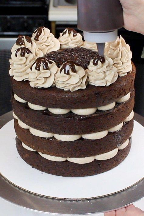 Whipped Chocolate Buttercream, Naked Chocolate Cake, Chocolate Ganache Drizzle, Whipped Buttercream, Chocolate Ganache Filling, Mini Torte, Baking Cocoa, Naked Cakes, Different Cakes