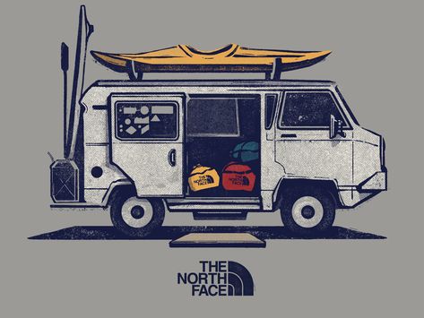 Illustration for The North Face - apparel graphics by greg davis The North Face Design, Climbing Stickers, Truck Illustration, Nort Face, North Face Outfits, Animated Logo, North Face Brand, Bedroom Wall Collage, Shirt Logo Design