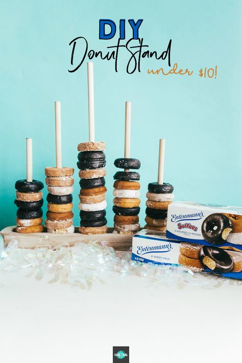 Make This DIY Donut Stand - Jenny Bess Diy Donut Stand, Donut Stand Display, Doughnut Stand, Types Of Donuts, Donut Tower, Diy Donut, Donut Display, Diy Flower Wall, Donut Stand