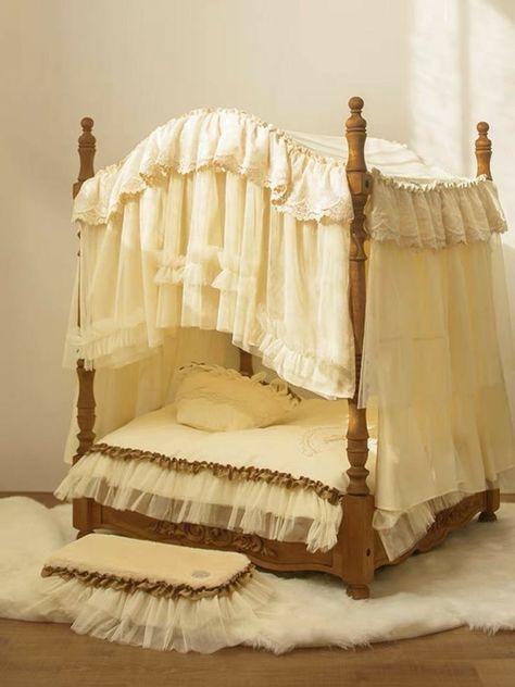 Victorian Cat House, Fancy Cat Bed, Cat Beds Aesthetic, Princess Cat Bed, Aesthetic Cat Bed, Pink House Interior, Fancy Dog Beds, French Apartment, Cottagecore Home