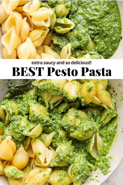 Pesto Pasta - a delicious and easy homemade pesto pasta recipe that is perfect for an easy weeknight dinner or quick lunch! #pestopasta #pestopastarecipes #pestopastasaladrecipes #pestopastachicken Fresh Pesto Pasta, Simple Pesto Pasta Recipes, Best Pesto Pasta, Pasta With Milk, Simple Pesto Pasta, Homemade Pesto Pasta, Pesto Pasta With Peas, Pesto Chicken Pasta Non Dairy, Pea Pesto Pasta