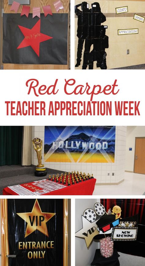 Red Carpet Teacher Appreciation, Hollywood Teacher Appreciation, Appreciation Themes, Leader Gifts, Teacher Appreciation Week Themes, Ideas For Birthday Gifts, Teacher Appreciation Themes, Red Carpet Theme, Staff Appreciation Week