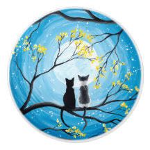 Cat Knobs & Pulls | Zazzle Cat Pottery Painting Ideas, Whimsical Moon, Small Yellow Flowers, Diy Pottery Painting, Circle Canvas, Ceramic Art Sculpture, Circle Painting, Pottery Painting Designs, Moon Painting