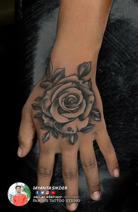 Men Flower Tattoo, Tattoo Training, Tattoo Designer, Rose Drawing Tattoo, Training Studio, Batman Tattoo, Palm Tattoos, Hand Palm, Shiva Tattoo