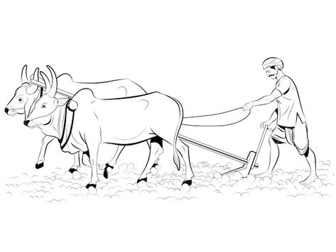 Indian former working with plough | Premium Vector #Freepik #vector #indian-farmer #village-people #village-man #farmer-farming Farmer Drawing Sketch, Farmer Drawing, Study 2023, Farmer Art, Agriculture In India, Punjab Culture, Farmer Painting, Watercolour Birds, Classroom Decor High School