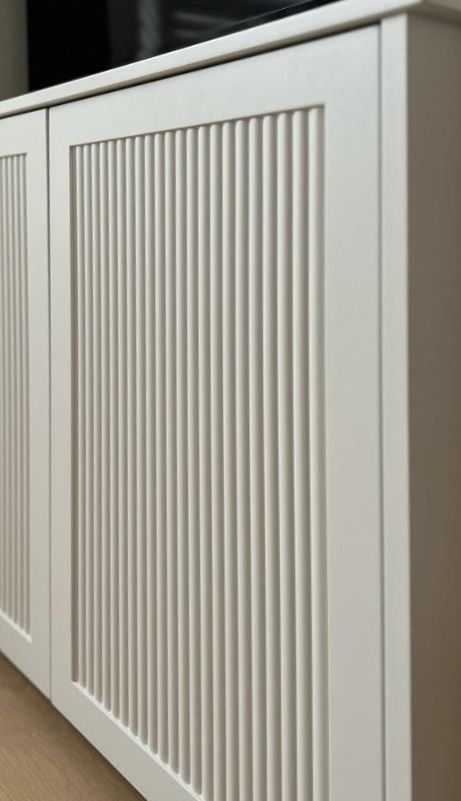 Reeded Panelling, Alcove Cupboards, Media Walls, Metal Stairs, Ribbed Paneling, Unique Furniture Pieces, Wood Finishes, Small Cabinet, Planning And Organizing