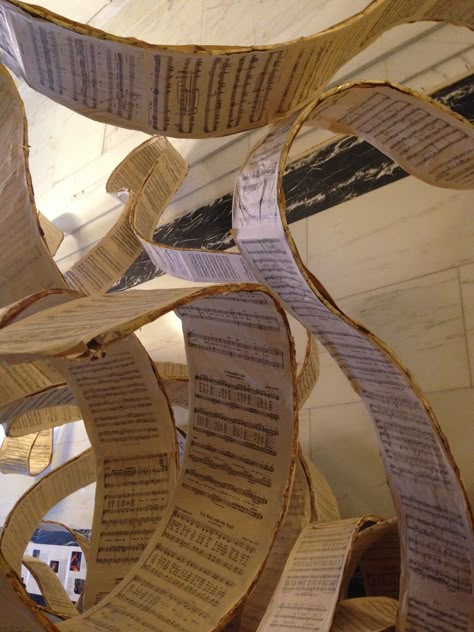 Newspaper Art Installation, Poetry Exhibition Design, Music Sculpture Art, Music Museum Architecture, Music Installation Art, Conceptual Art Installation, Music Installation, Music Exhibition, Book Exhibition