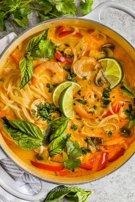 Red Curry Shrimp, Thai Ingredients, Thai Curry Soup, Thai Coconut Curry Soup, Curry Soup Recipes, Thai Coconut Curry, Asian Soups, Coconut Curry Shrimp, Thai Coconut Soup