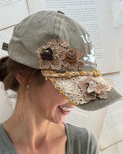 Fall Embellished Baseball Caps are here! Find yours today at www.fernandtwig.com! #cap #fall #baseballcap #embellished #embellishedbrocante #brocante #embellishedcap #baseballcap #fallstyle #handmade #vintage #vintagestyle #vintageclothing #brocantechic #shabbychic #shabbyhome #shabbychicdecor #shabbystyle #bust #vintagedecor #homedecor #shabbystyle #french #frenchstyle #frenchdecor #neutral #neutralstyle #neutraldecor #webshop Hat Embellishments, Embellished Hats, Band Ideas, Repurposed Denim, Head Coverings, Shabby Home, Shabby Style, Neutral Fashion, Refashion Clothes