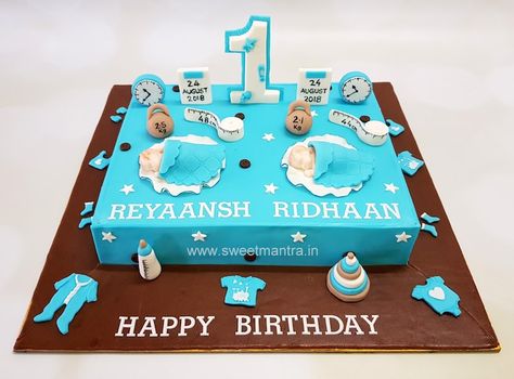 Twins 1st Birthday Cake, Birthday Cake For Twins, Wedding Cake Centerpieces, Twin Birthday Cakes, Customised Cakes, Wedding Cake Options, Twins Boys, Twins Cake, Designer Cake