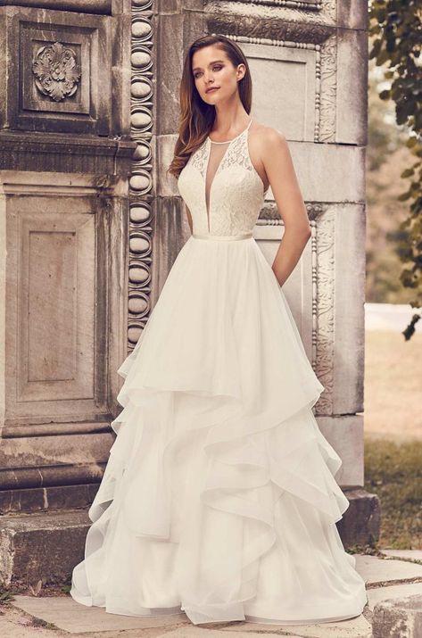 Wedding Dresses Expensive, Dresses Conservative, Halter Neckline Wedding Dress, Dresses Expensive, Wedding Dresses Country, Curvy Wedding Dress, Dresses Country, Mikaella Bridal, Tulle Wedding Skirt