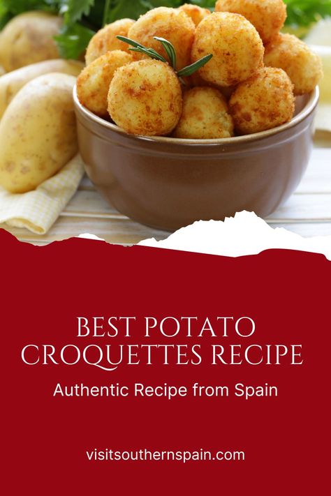 Easy Potato Croquettes Recipe, Chicken Potato Croquettes, Potatoe Croquettes Italian, Potato Croquettes Recipe, Spanish Croquettes, Spanish Croquettes Tapas, Croquettes Spanish, Potato Croquette, Spanish Appetizers