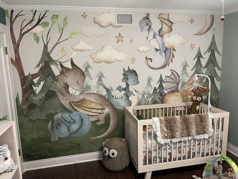 Dragon Nursery Theme, Enchanted Forest Nursery, Dragon Nursery, Nursery Room Design, Forest Nursery, Baby Things, Nursery Wall Decor, Enchanted Forest, Nursery Themes