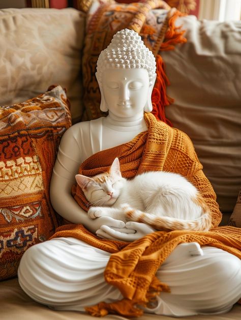 🌟🎁Explore Amazing Midjourney Prompts - Click on Link in my Bio🤩🔗 Cat Buddha, Kriya Yoga, Buddha Artwork, Buddhist Wisdom, Chinese Proverbs, Beautiful Backgrounds, Crazy Cat Lady, Screen Savers, White Cat