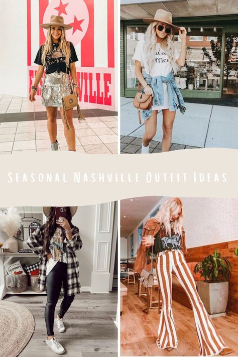 Nashville Outfits May, Nashville Inspo Outfits, Nashville St Patricks Day Outfits, What To Wear In Nashville In Winter Outfit Ideas, Nashville Outfits Casual, Nashville Fashion Going Out, Nashville Cma Fest Outfits, Edgy Nashville Outfits, Concert Outfit 30s