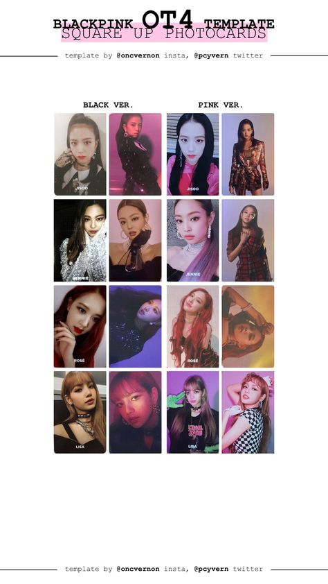 Blackpink Square Up Photocard, Blackpink Square One, Wishlist Template, Photocards Template, Square Printables, Printable Wall Collage, Blackpink Square Up, Photo Card Template, Solo Album