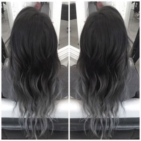 grey ombre hair: Ash Grey Balayage Medium Hair, Black Grey Balayage, Dark Grey Balayage, Grey Balayage, Grey Ombre Hair, Gray Balayage, Granny Hair, Black Hair Dye, Hair Color Techniques