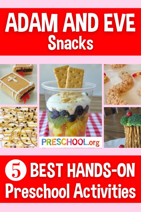 Creation Themed Snacks, Adam And Eve Snack Ideas, Bible Themed Snacks, Sunday School Snack Ideas, Adam And Eve Preschool, Bible Story Snacks, Bible Study Snacks, Adam And Eve Apple, Christian Activities For Kids