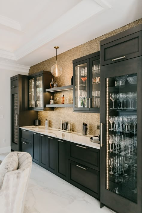 Brilliantly Designed New Build - Grabill Cabinets | Maple Stain | Designed by Rachel Eve Design Basement Wine Bar Ideas, Custom Built Bars For Home, Beautiful Basements, Built In Wine Bar, Bar Pantry, Drink Cabinet, Bar Lounge Room, Home Wine Bar, Wine Bistro