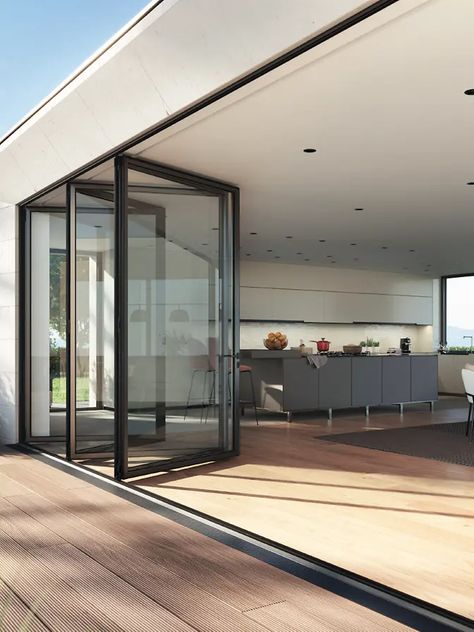 Outdoor Bi Folding Doors, Black Folding Doors, Foldable Patio Doors, Folded Glass Door, Bifolding Glass Doors, Folding Door Exterior, Exterior Bifold Doors, Large Bifold Doors, Bifold Glass Door