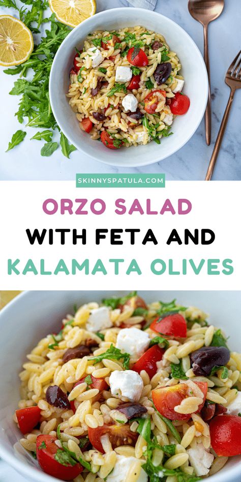 Pasta Salad With Feta, Orzo Pasta Recipes, Salad Spinach, Feta Pasta Salad, Orzo Pasta Salad, Salad With Feta, Orzo Recipes, Greek Salad Pasta, Olive Recipes