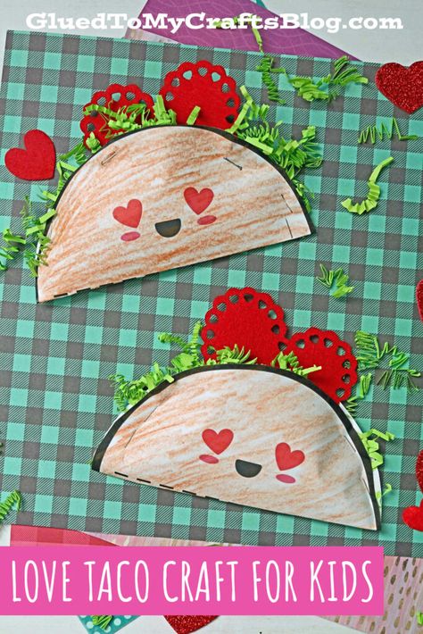 Kid Approved - Paper Love Tacos For Valentine's Day Celebrating Taco Craft, Taco Crafts, Food Crafts For Kids, Taco Ideas, Kids Food Crafts, Dragons Love Tacos, Farm Animal Crafts, Valentine's Day Crafts For Kids, 5 De Mayo