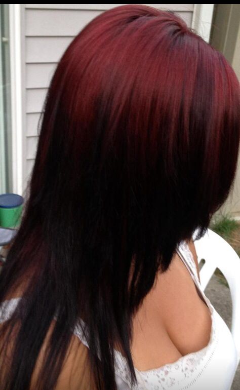 Red On Top Of Black Hair, Burgundy To Black Ombre Hair, Red Top Black Bottom Hair, Red To Black Hair Ombre, Black Fading Into Red Hair, Ombre Dark Red Hair, Red Black Ombre Hair, Red Roots And Black Hair, Red Over Black Hair