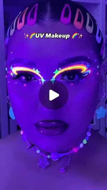 Alexandra S Siderman on Instagram: "✨🌈UV MAKEUP TUTORIAL 🌈✨

I’ve been wanted to do some blue light makeup for sooo long finally got the lights 💙 Using the @mehronmakeup Paradise FX Palette (Neon UV Glow) & @makeupamurder Toxic Waste Liners *USE CODE “Lexilalamakeup” FOR 💰 OFF* Could not find the OG creator for this look if anyone knows their @ please drop it 👇🏼 🌈🩷✨ 

PRODUCT DETAILS 👉🏼 
🌈 @lagirlcosmetics ShocWave Neon Eyeliner (Fresh & Vivid) & Lipliner (Gingerbread) 
✨ @exocosmetics Lashes (Baby Girl) 
🌈 @officialbloodlinebeauty Rhinestones 

✨ @yslbeauty Rouge Volupte (162) 
🌈 @gxvebeauty Dewy Plump Collagen Lip Gel (Bouquet) 

#uvmakeup #neonmakeup #bluelight #makeupideas #funmakeup" Blue Light Makeup, Neon Eyeliner, Uv Makeup, Lip Gel, Toxic Waste, Neon Makeup, Light Makeup, Long Lashes, Lip Liner