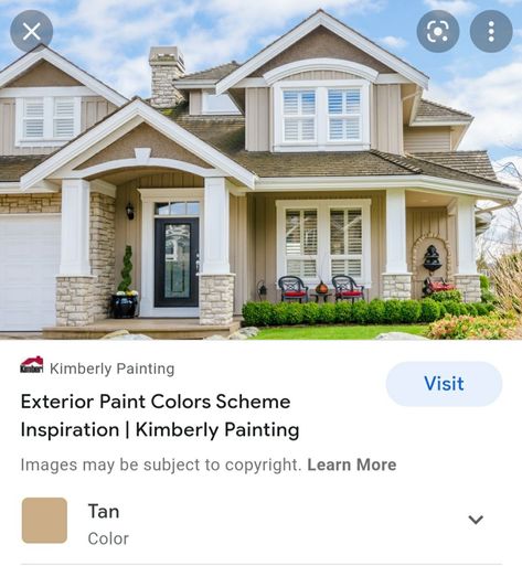 White Windows Cream Trim Exterior, Beige House With White Trim, Update Beige House Exterior, Cream And Brick Exterior, Cream Siding House Color Schemes, Beige House White Trim, Beige Brick Exterior Color Schemes, Tan House White Trim, Beige Brick House Exterior Color Schemes