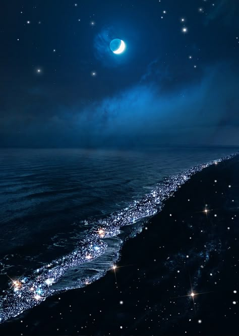 Bioluminescent Plankton, Dark Blue Ocean, Dark Ocean, Blue Butterfly Wallpaper, Sea Of Stars, Water Aesthetic, Beach At Night, Beach Color, Online Application