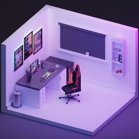 Bedroom Gaming Setup, Gamer Bedroom, 3d Isometric, Beauty Boost, Power Of Makeup, Isometric Art, Bedroom Setup, Isometric Design, Low Poly Models