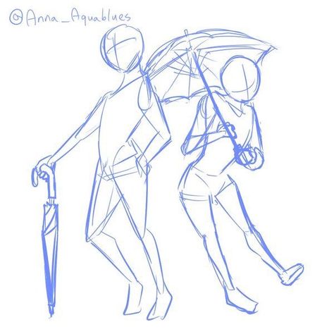 Pose de dos personas con paraguas Umbrella Drawing, Draw Your Squad, Art Bases, Drawing Body Poses, Draw The Squad, Drawing Help, Drawing Bases, 캐릭터 드로잉, Art Help