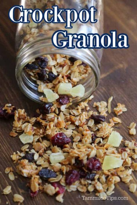 Granola With Dried Fruit, Slow Cooker Granola Recipe, Crockpot Granola, Homemade Trail Mix Recipes, Dried Fruit Recipe, Homemade Granola Bars Healthy, Brunch Casserole Recipes, Granola Snacks, Easy Granola Recipe