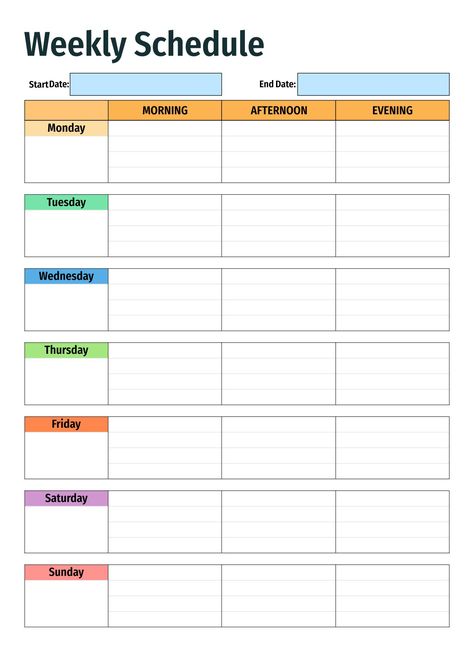 Free Printable Weekly Work Schedule Templates, Weekday Schedule Template, Week Calendar Design, Blank Daily Schedule Printable, Free Schedule Template, Free Printable Weekly Schedule Templates, Free Printable Daily Schedule Templates, My Schedule Template, Weekly Routine Schedule