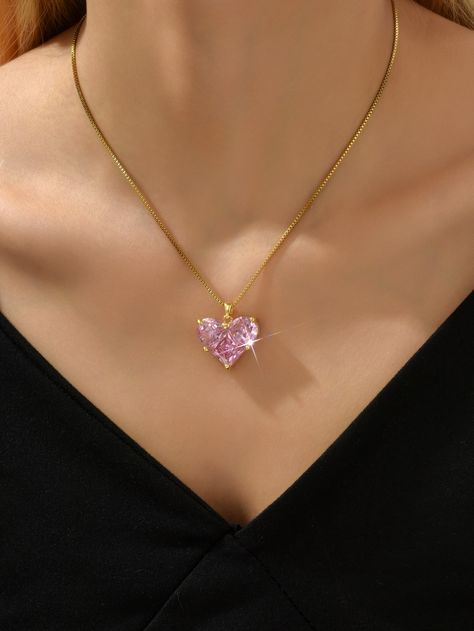 Elegant Pink Cubic Zirconia Heart Necklace, Pink Heart Pendant Necklace With Clavicle Chain, Pink Heart-shaped Jewelry With Clavicle Chain, Cheap Pink Heart-shaped Necklace, Disney Inspired Nursery, Pink Adjustable Heart-shaped Necklace, Heart Charm Necklace, Copper Pendant, Copper Pendants