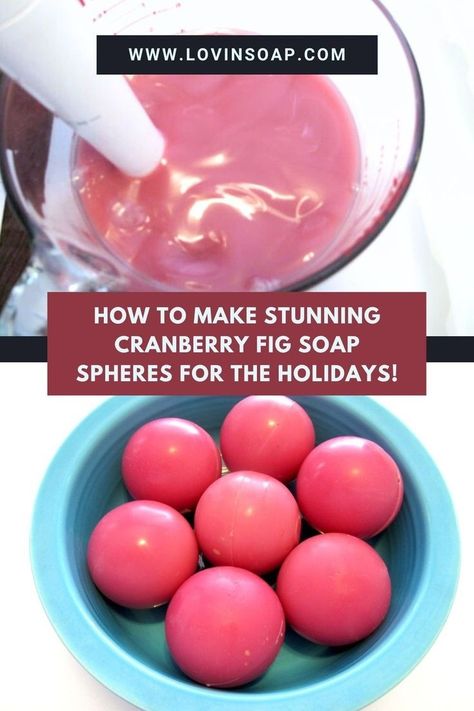 Learn how to make beautiful Cranberry Fig Soap Spheres using a cold process recipe from Lovin' Soap. Perfect for gifting or pampering yourself. Click through to the blog and get started now! #handmadesoap #cranberryfig #holidaysoap #DIYsoap #coldprocess #soaprecipe Diy Christmas Soap, Cranberry Soap, Natural Soap Colorants, Ice Sphere, Cold Process Soap Designs, Soap Design Ideas, Natural Soaps Recipes, Kitchen Supply, Cold Process Soap Recipes