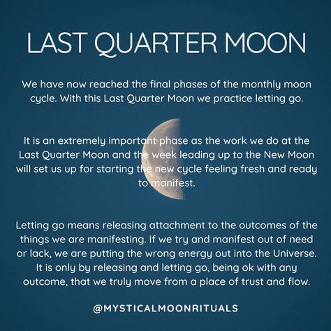 What do you need to let go of under the Last Quarter Moon? #lastquartermoon #thirdquartermoon #moonphases #lunarcycle #moonphasemagic #waningmoon #quartermoonenergy #lunarjourney #mooncyclemagic #moonwisdom #astrology #lunarphases #celestialmagic #moonmanifesting #moongazing #astrologycommunity #moonrituals #lunarmagic #moonphasejourney #waningmoonmagic #lunarenergy #moonchild #astrologyinsights #mooncycle #moonphaserituals #quartermoonmanifestation #lunargrowth #astrologylovers #lastquarter... Last Quarter Moon, Lunar Witch, Lunar Magic, Quarter Moon, Moon Energy, The Moon Phases, Mystical Moon, Lunar Phases, Moon Rituals