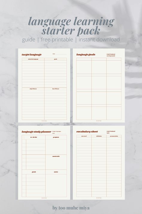 Study Planner Printable Free, Study Planner Free, Language Journal, Start Studying, Assignment Planner, Learning Languages Tips, Study Planner Printable, Student Planner Printable, Planner Writing