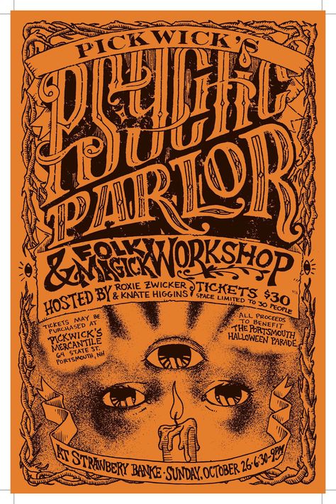 Psychic Parlor, divination and fortune telling workshop with Roxie in Portsmouth, NH. Retro Psychic Aesthetic, Psychic Advertisement, 70s Fortune Teller, Vintage Fortune Telling Art, Vintage Psychic Posters, Blithe Spirit, Fortune Telling, Ghost Tour, Event Poster