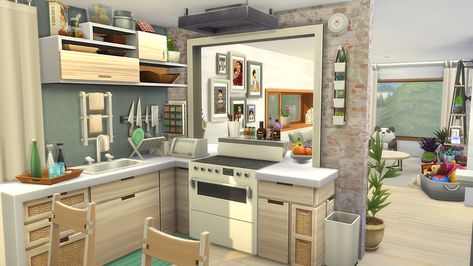 I renovated Stonestreet Apartments #3 and turned it into a Single Mom Apartment! 🌿 (Evergreen Harbor, no cc) : thesims Single Mom Apartment, Sims Bar, Apartment Sims 4, Sims Interior Design, Sims 4 New Cc, Sims Home Ideas, Big Dining Table, Sims Interior, Sims Room