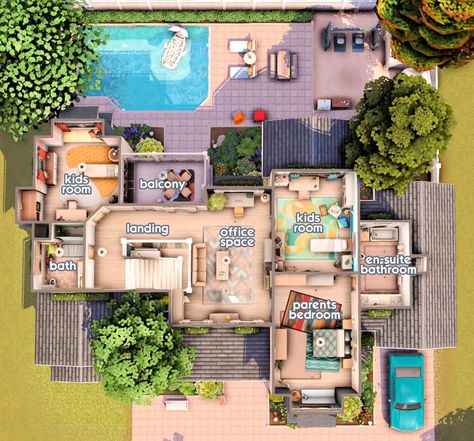 plummysims | elfathiera | Big Suburban Family Home: floor plan 🌿 I know I could do better floor plan so there's no huge hallway space but I liked how spacious each … | Instagram Sims Family House Layout, Sims 4 Large House Layout, Family House Backyard, Big Family House Layout, House For Big Family, Sims 4 2 Story Houses Layout, Large Sims 4 House, Floorplan Family Home, Floor Plan Family Home