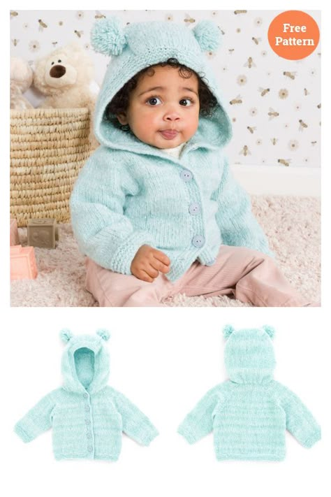 Baby Jacket with Hood Free Knitting Pattern Free Baby Patterns Knitting, Free Baby Knitting Patterns To Download, Free Newborn Knitting Patterns, Hooded Jacket Knitting Pattern, Free Chunky Knitting Patterns, Hooded Baby Sweater, Baby Knitting Patterns Free Newborn, Baby Boy Knitting Patterns Free, Baby Hoodies