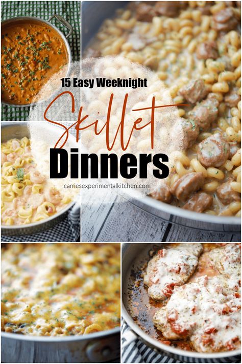 Cooking in a skillet makes preparing weeknight dinners a breeze. Here are 15 Easy recipes you'll want to include in your meal plans! Easy Week Night Recipes, Week Night Dinner Ideas Families, Quick Weeknight Dinners Families, Week Night Dinner Ideas, Homemade Pesto Sauce, Easy Skillet Meals, Easy Family Dinner, Simple Menu, Blogger Photos