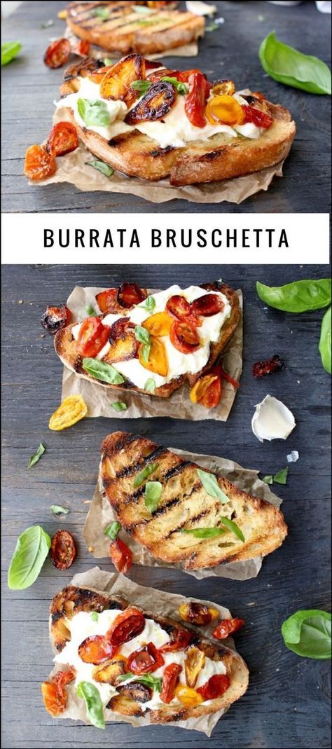 Burrata Bruschetta Recipe, Burrata Bruschetta, Bruschetta Recept, Peasant Food, Bruschetta Recipe, Wontons, Kielbasa, Corn Dogs, Calamari