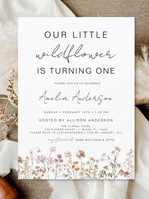 Wildflower Boho First 1st Birthday Garden Invitation
Elevate your event with our exquisite Wildflower Boho Chic First Birthday Invitation! #birthday #happybirthday #birthdaycards #birthdayparty #firstbirthday #turningone #floral #wildflower #boho Wild Flower First Birthday, Wildflower First Birthday Girl, Flower First Birthday, Garden Invitation, Evelyn Rose, Girl 1st Birthday, 1st Birthday Photos, First Birthday Invitations