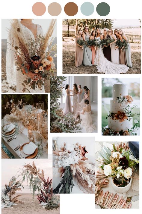 Sage Green Blush Beige Wedding, Emerald Taupe Peach Wedding, Colors That Go Well With Champagne, Natural Wedding Palette, Moss Green And Taupe Wedding, Spring Wedding Rustic Colors, Spring Earth Tone Wedding, Eucalyptus Wedding Palette, Boho Wedding Color Schemes Summer